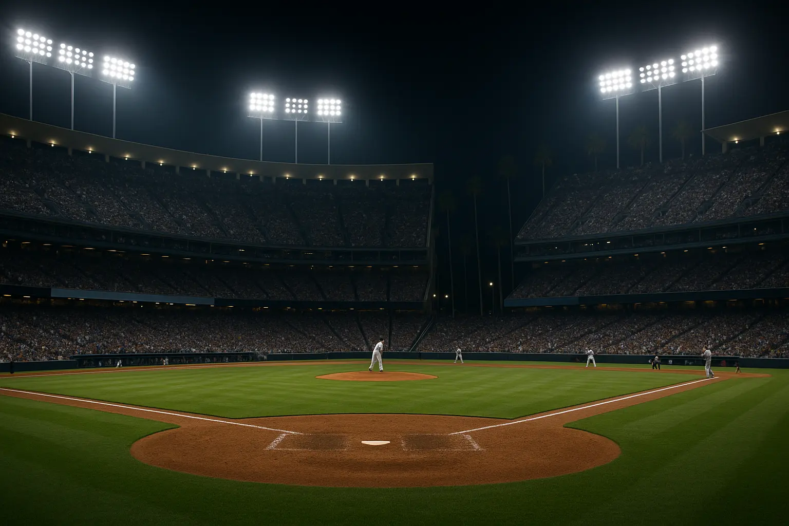 Baseball stadium at night