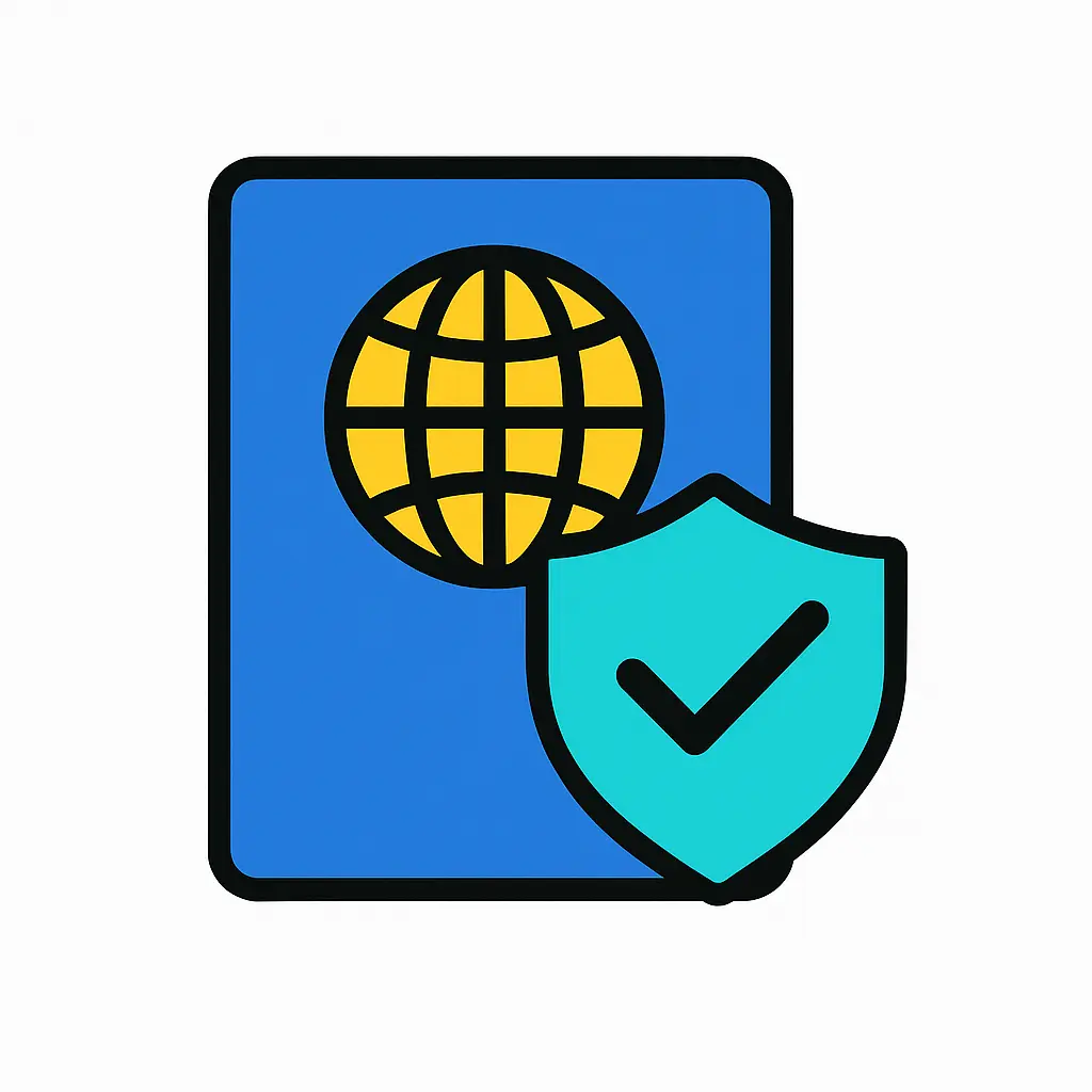 Passport and shield representing travel insurance